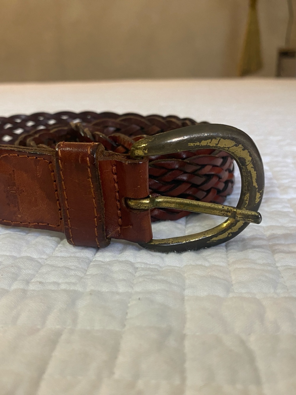 Vintage Dockers Braided Leather Belt in Dark Brown with Brass Buckle Preppy 38